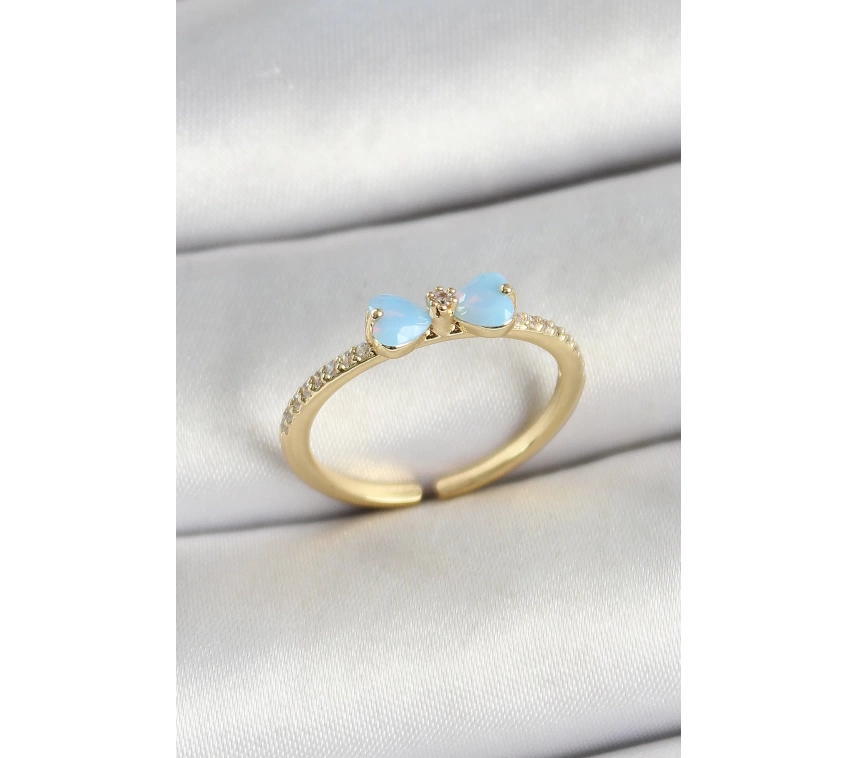 Pirinç Fiyonk Figürlü Zirkon Taşlı Gold Renk Ayarlanabilir Kadın Yüzük