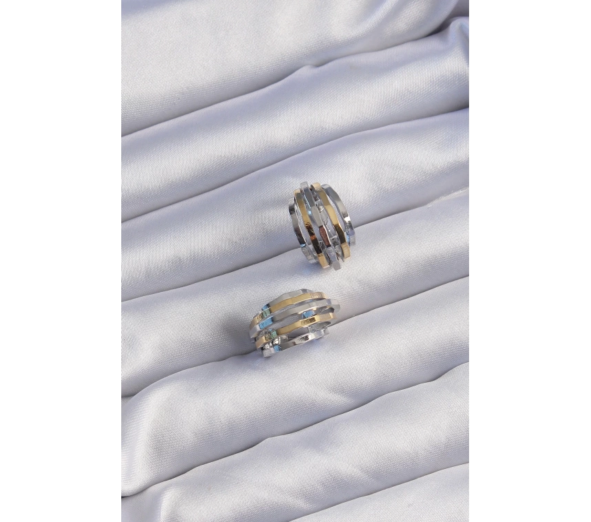 Pirinç Gold Gümüş Renkli Oval Çoklu Görünümlü Minimal Küpe