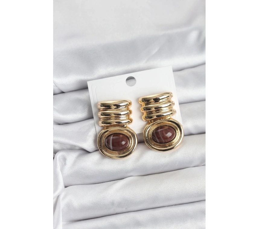 Pirinç Gold Kahverengi Renk Vintage Kadın Küpe