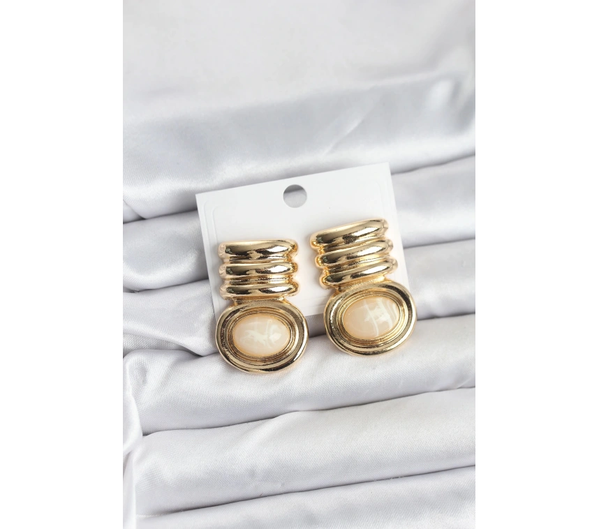 Pirinç Gold Krem Renk Vintage Kadın Küpe