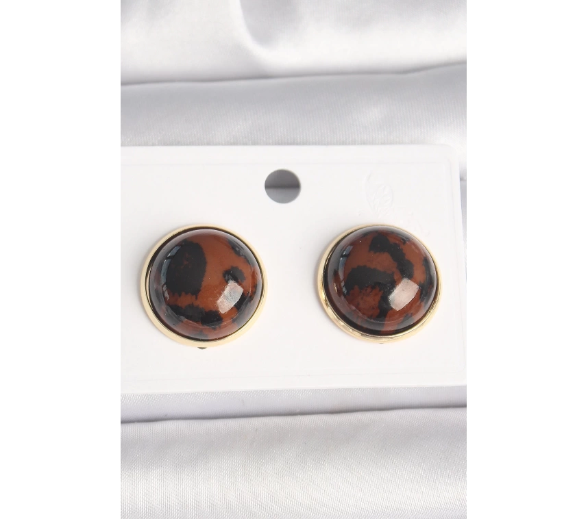 Pirinç Gold Renk 3D Daire Leopar Model Kadın Küpe
