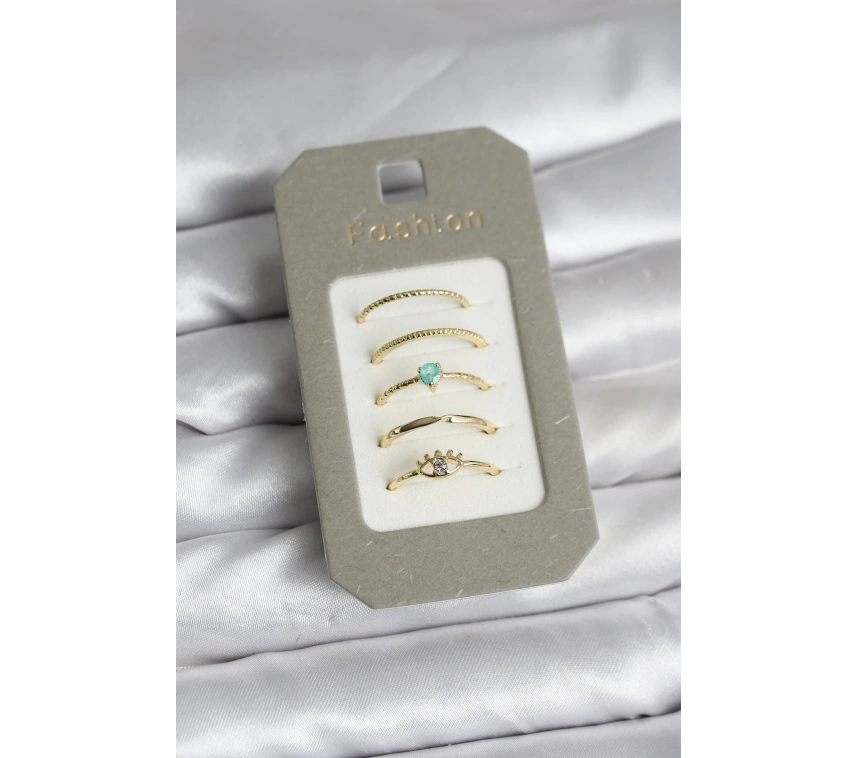 Pirinç Gold Renk 5li Yüzük Seti