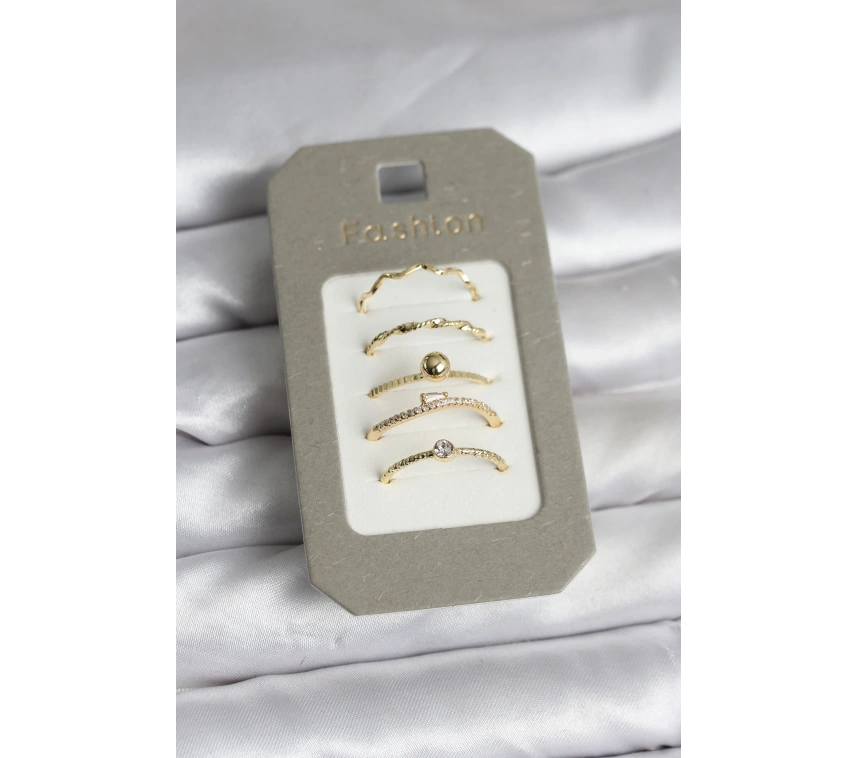 Pirinç Gold Renk 5li Yüzük Seti