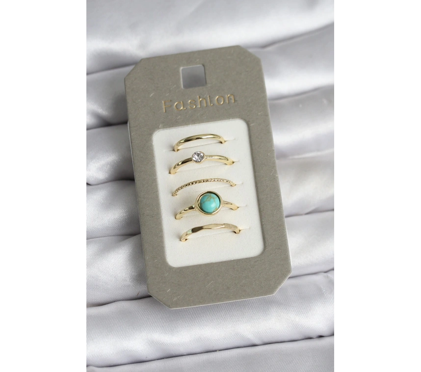 Pirinç Gold Renk 5li Yüzük Seti