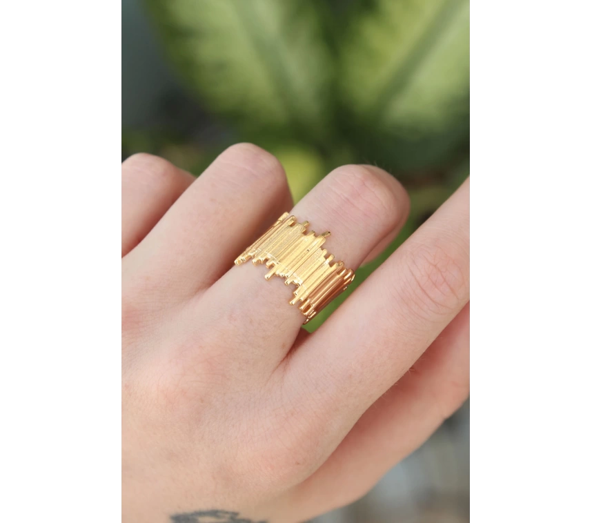 Pirinç Gold Renk Ayarlanabilir Kalın Tırtık Yüzük