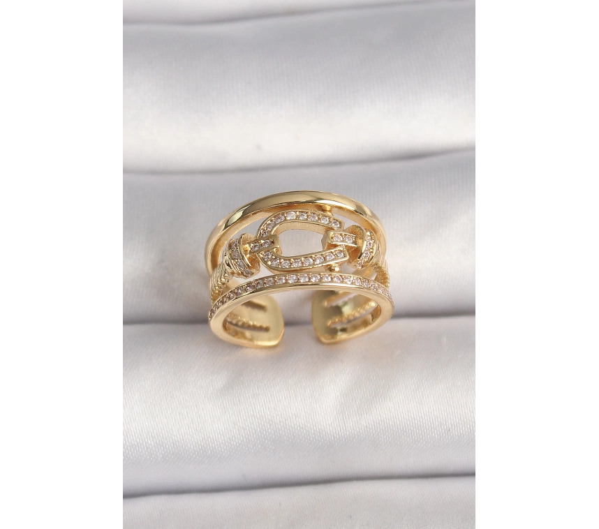 Pirinç Gold Renk Ayarlanabilir Zirkon Taşlı Gemici Düğümü Model Kadın Yüzük