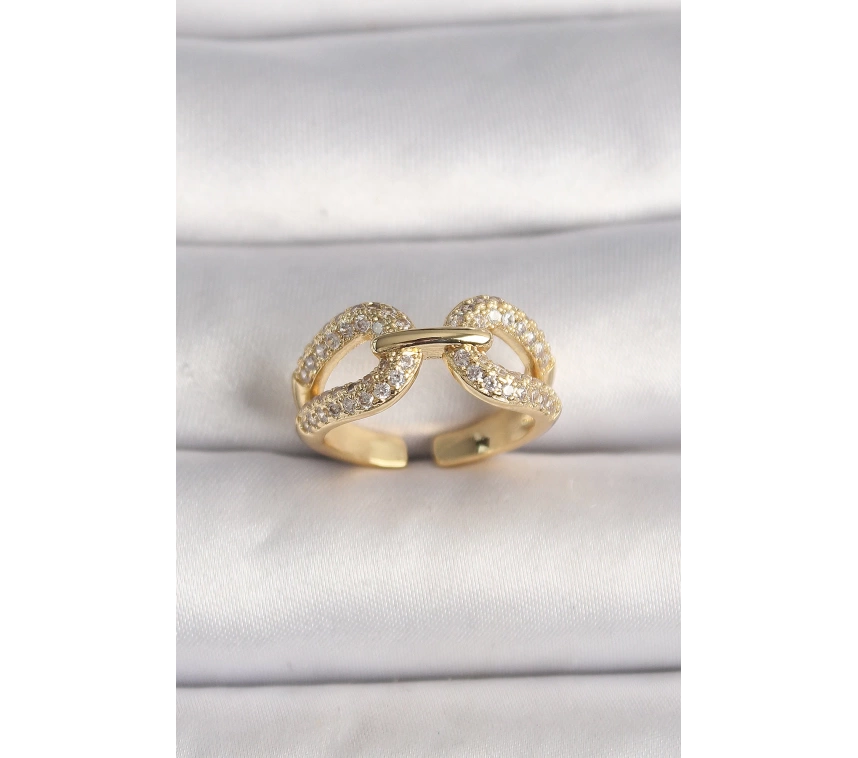 Pirinç Gold Renk Ayarlanabilir Zirkon Taşlı Kadın Yüzük