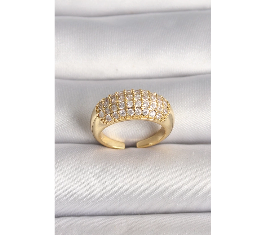 Pirinç Gold Renk Ayarlanabilir Zirkon Taşlı Kadın Yüzük