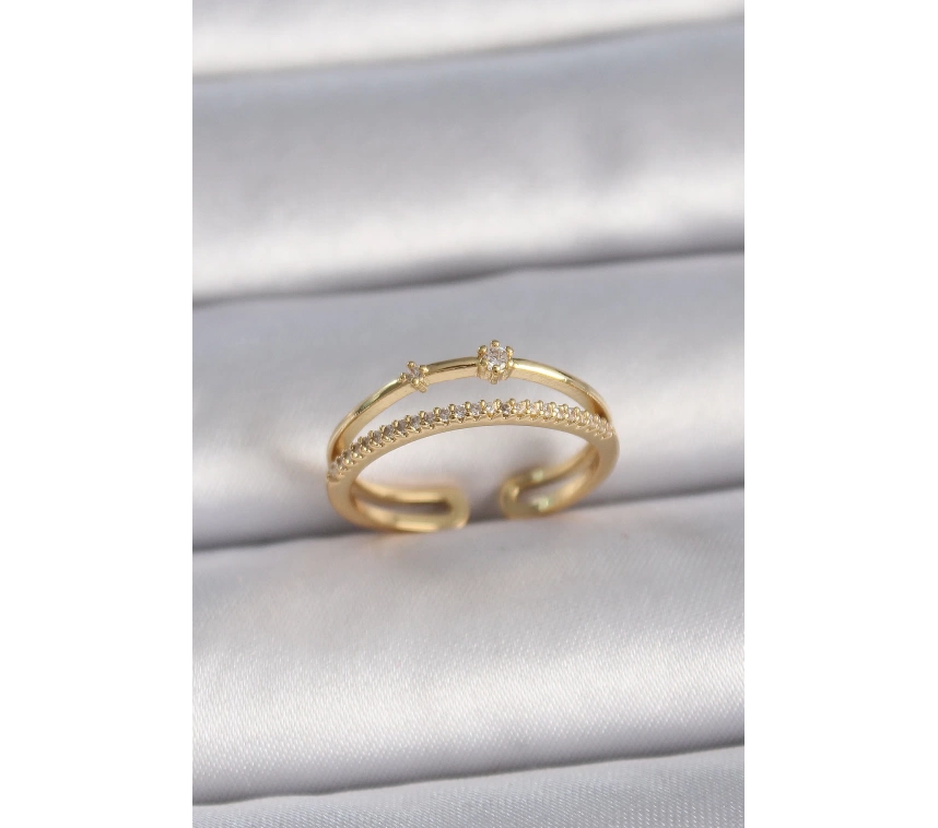 Pirinç Gold Renk Ayarlanabilir Zirkon Taşlı Kadın Yüzük