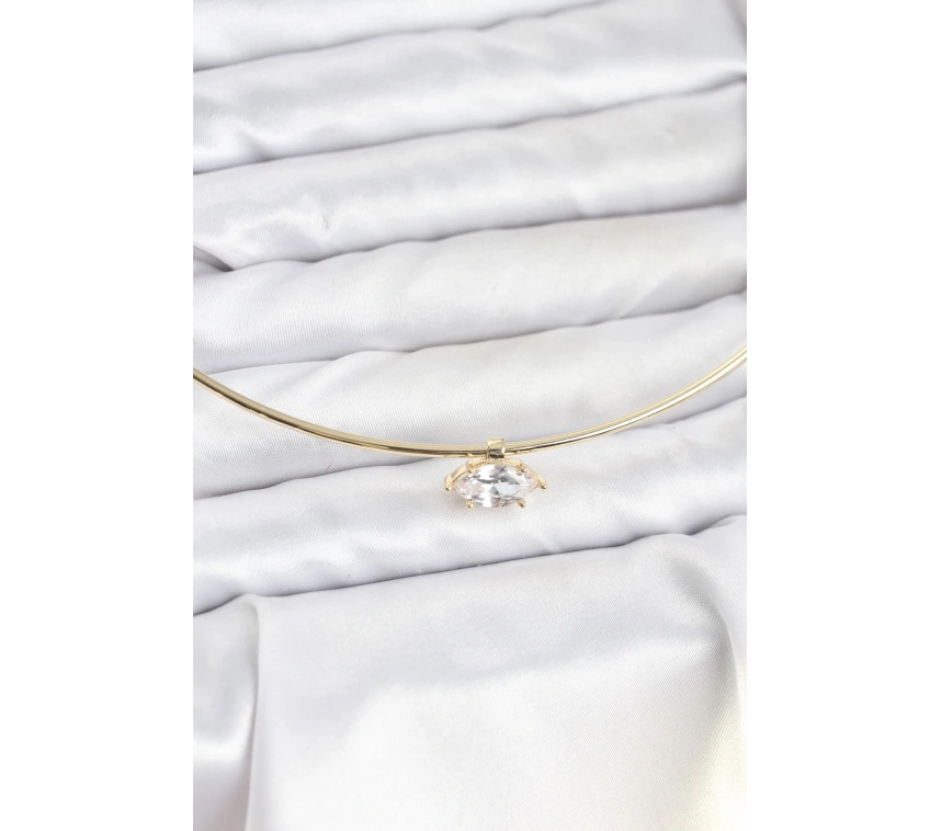 Pirinç Gold Renk Choker Model Zirkon Taşlı Kadın Kolye