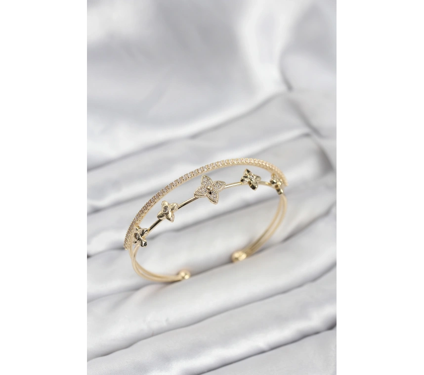 Pirinç Gold Renk Çiçek Model Kadın Bileklik