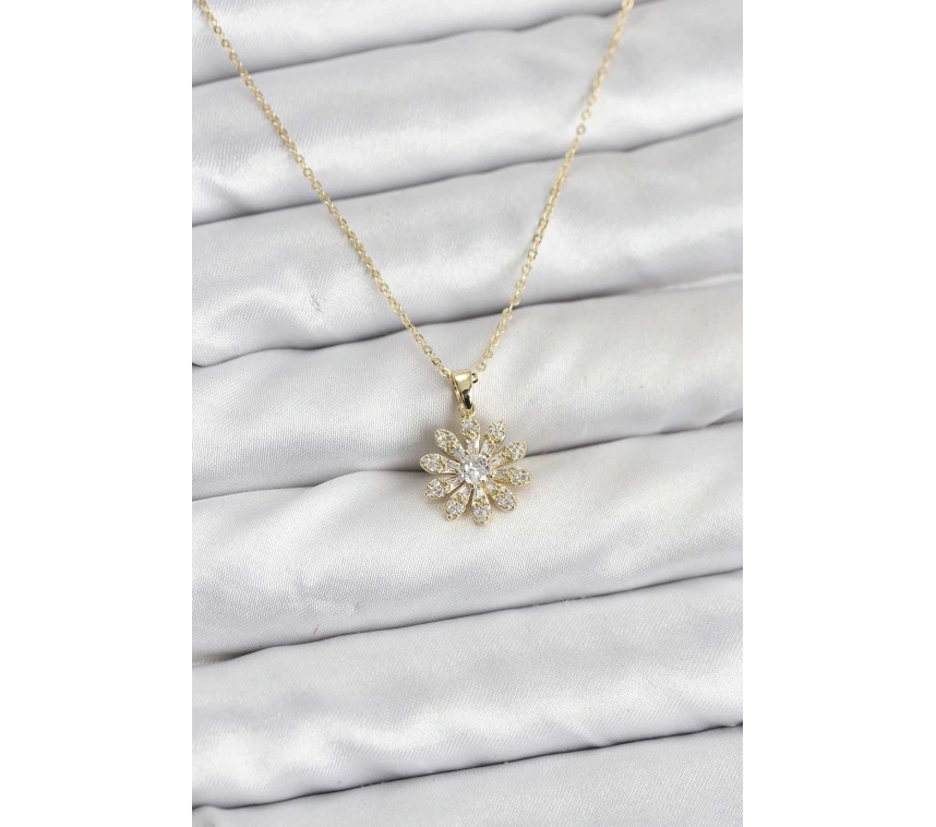 Pirinç Gold Renk Çiçek Model Kadın Kolye