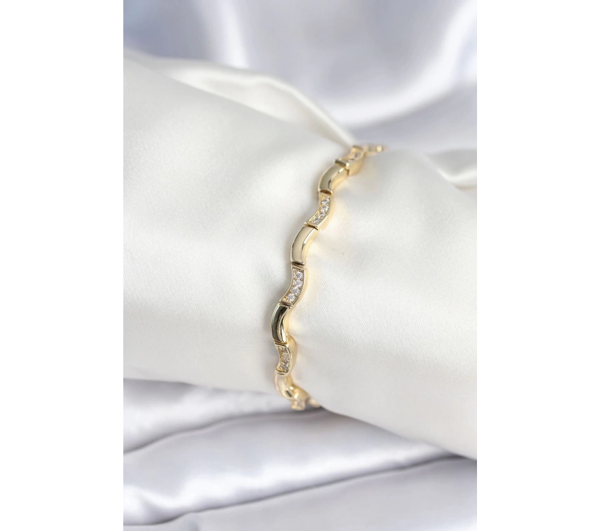 Pirinç Gold Renk Dalgalı Model Kadın Bileklik