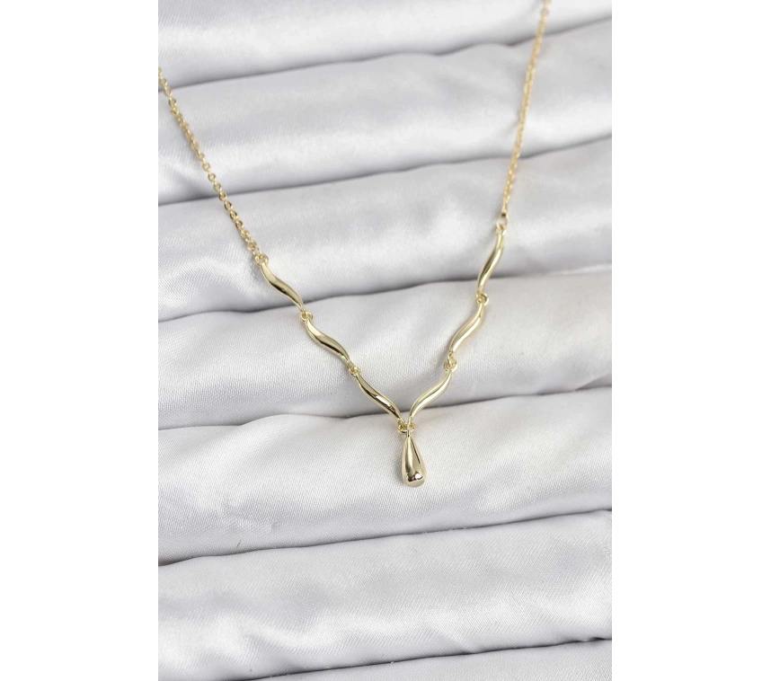 Pirinç Gold Renk Damla Model Kadın Kolye