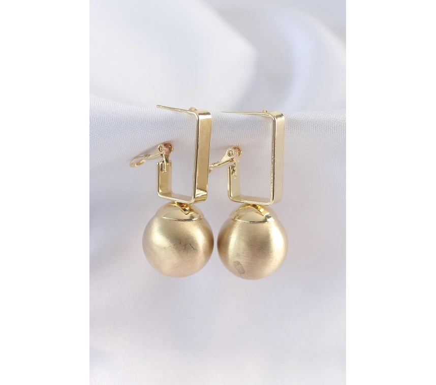 Pirinç Gold Renk Dikdörtgen Detay Oval Küpe
