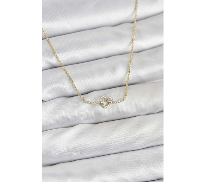 Pirinç Gold Renk Düğüm Kalp Model Kadın Kolye