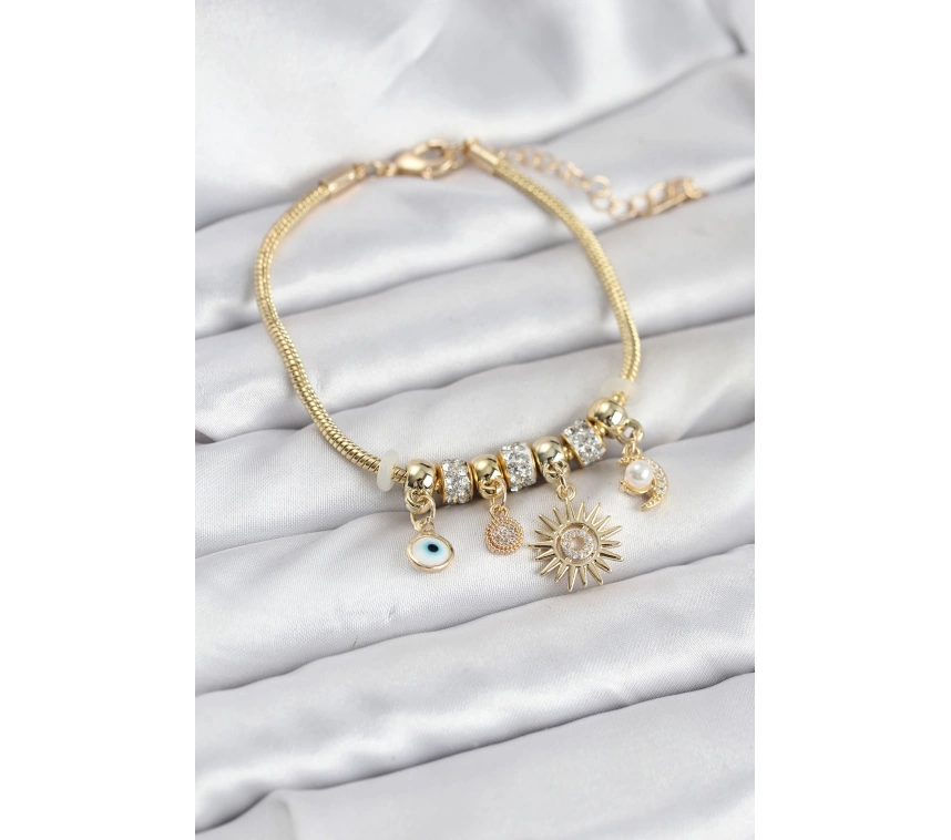 Pirinç Gold Renk Güneş Charmlı Kadın Bileklik