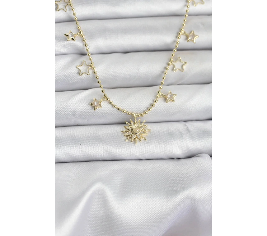 Pirinç Gold Renk Güneş Model Kadın Kolye