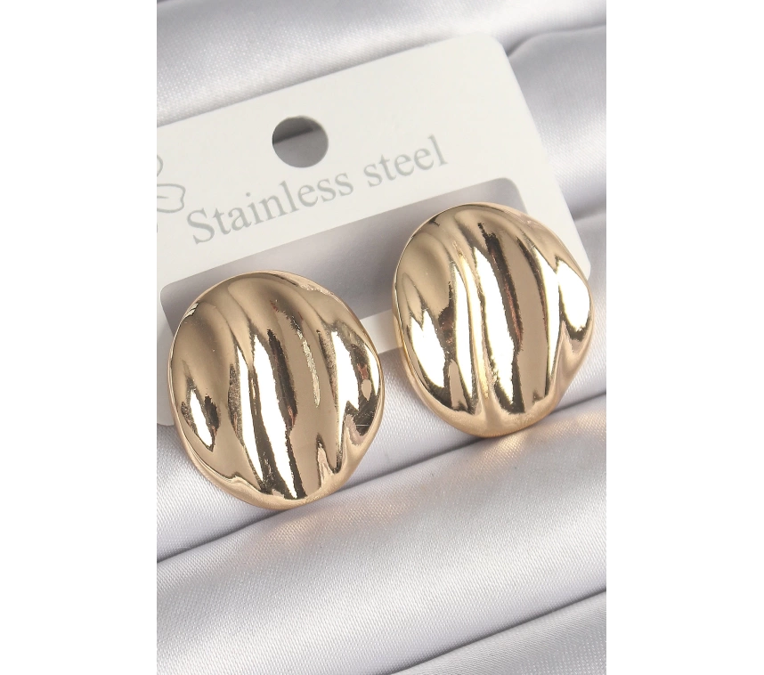 Pirinç Gold Renk İşlemeli Daire Plaka Model Kadın Küpe