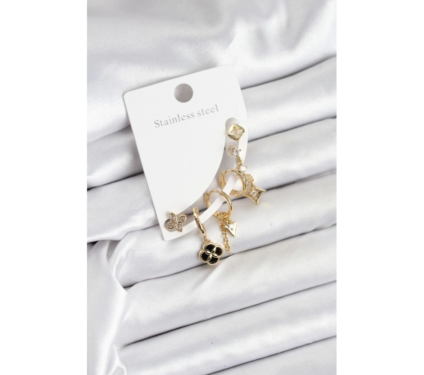 Pirinç Gold Renk Kadın Set Küpe