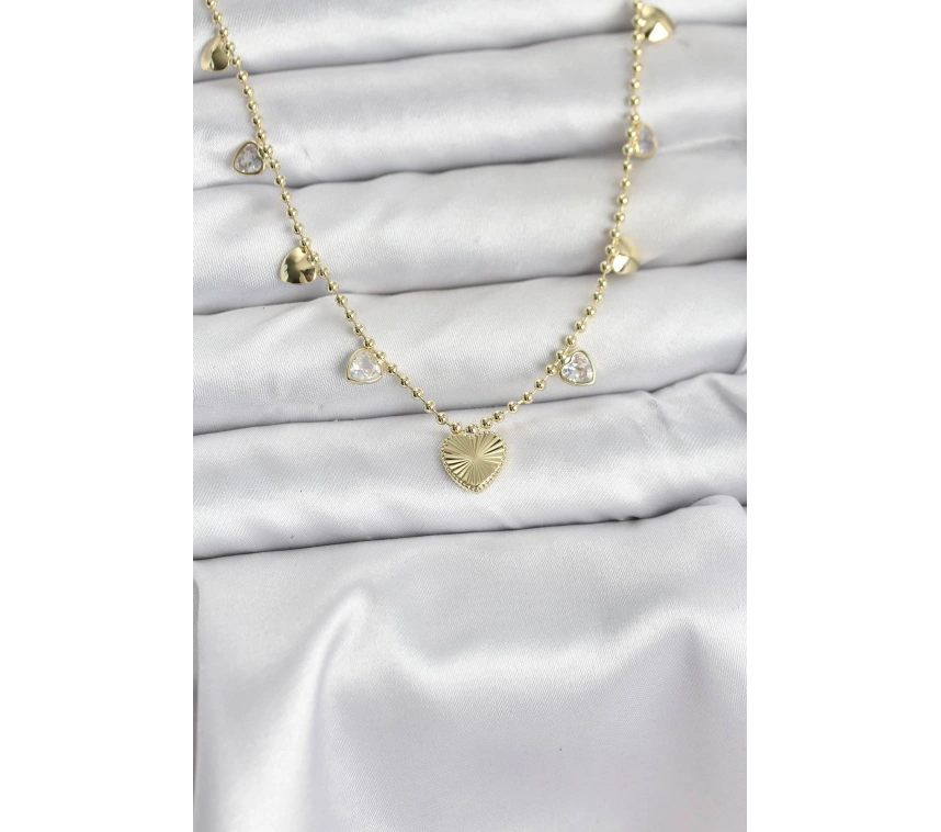 Pirinç Gold Renk Kalp Model Kadın Kolye