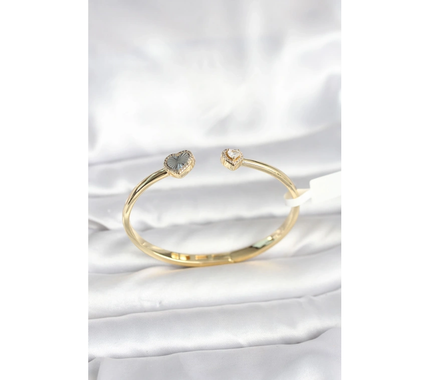 Pirinç Gold Renk Kalpli Model Kadın Kelepçe Bileklik