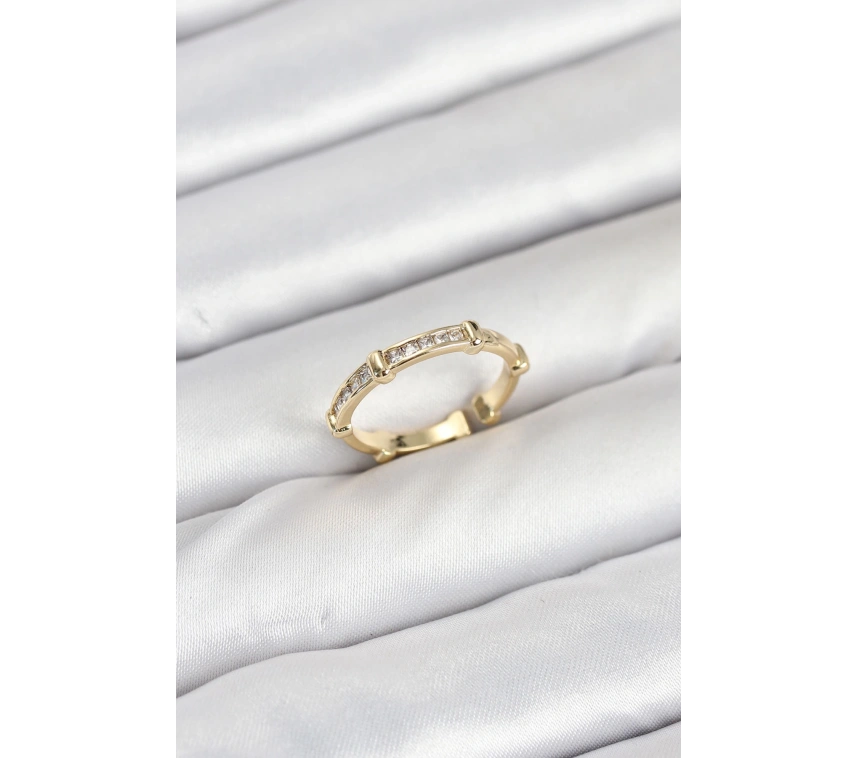 Pirinç Gold Renk Kemik Model Zirkon Taşlı Kadın Yüzük