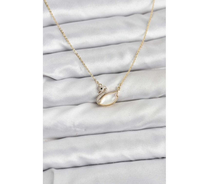 Pirinç Gold Renk Kuğu Model Kadın Kolye