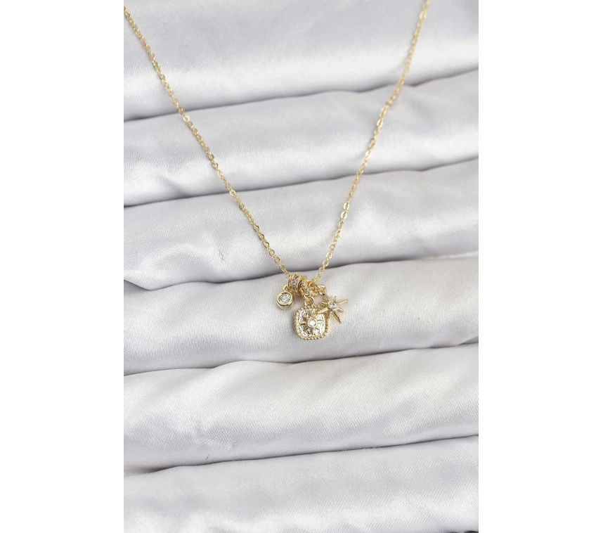 Pirinç Gold Renk Minimal Charmlı Kadın Kolye