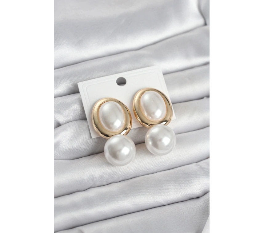 Pirinç Gold Renk Model İncili Kadın Küpe