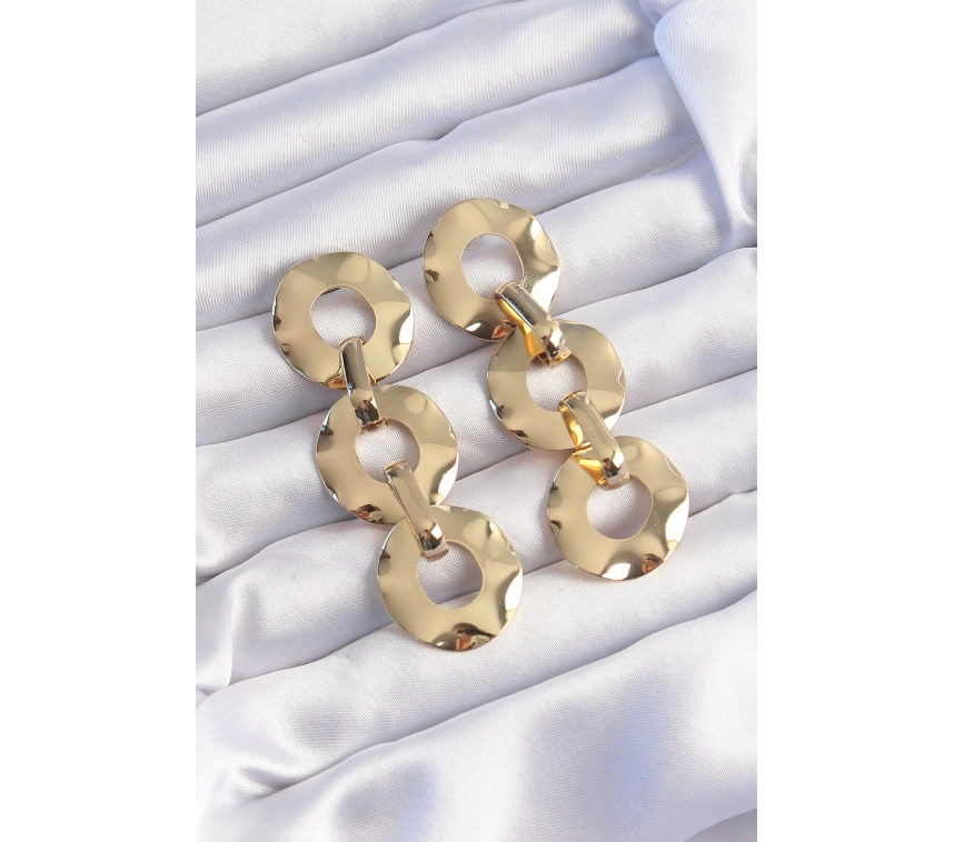 Pirinç Gold Renk Oval Ayna Model Sallantılı Küpe