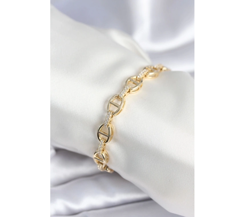 Pirinç Gold Renk Parçalı Zincir Model Kadın Bileklik