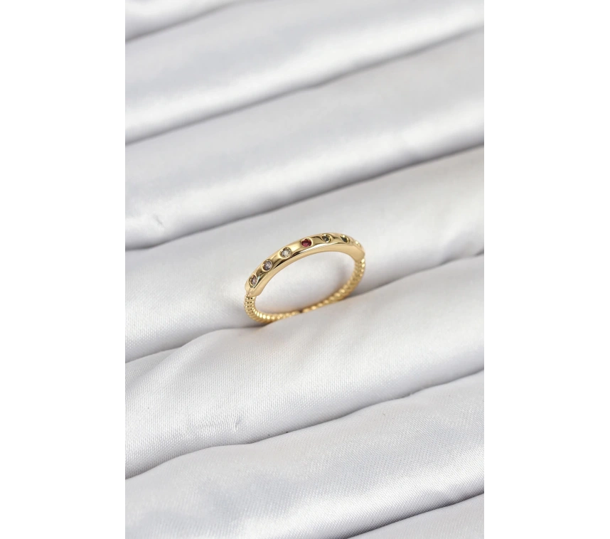 Pirinç Gold Renk Renkli Zirkon Taşlı Kadın Yüzük