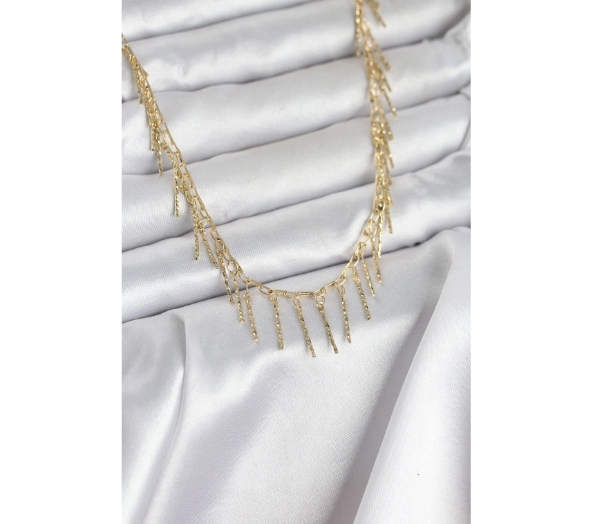 Pirinç Gold Renk Saçaklı Model Kadın Kolye