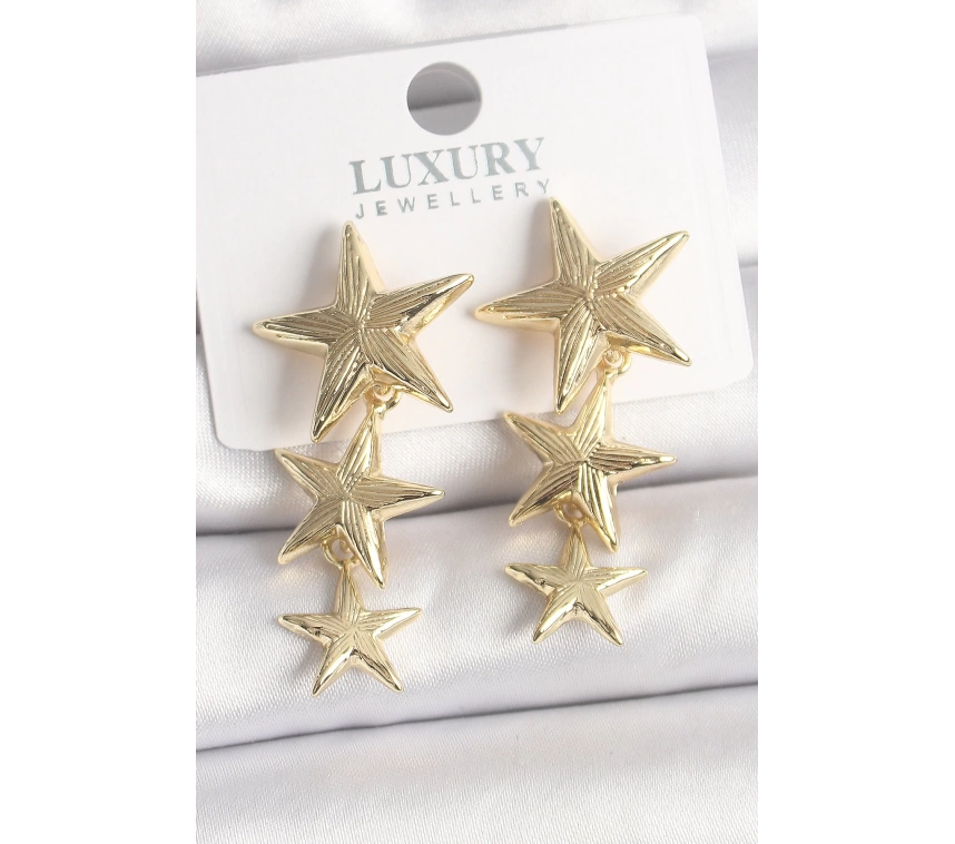 Pirinç Gold Renk Sallantı Yıldız Model Kadın Küpe