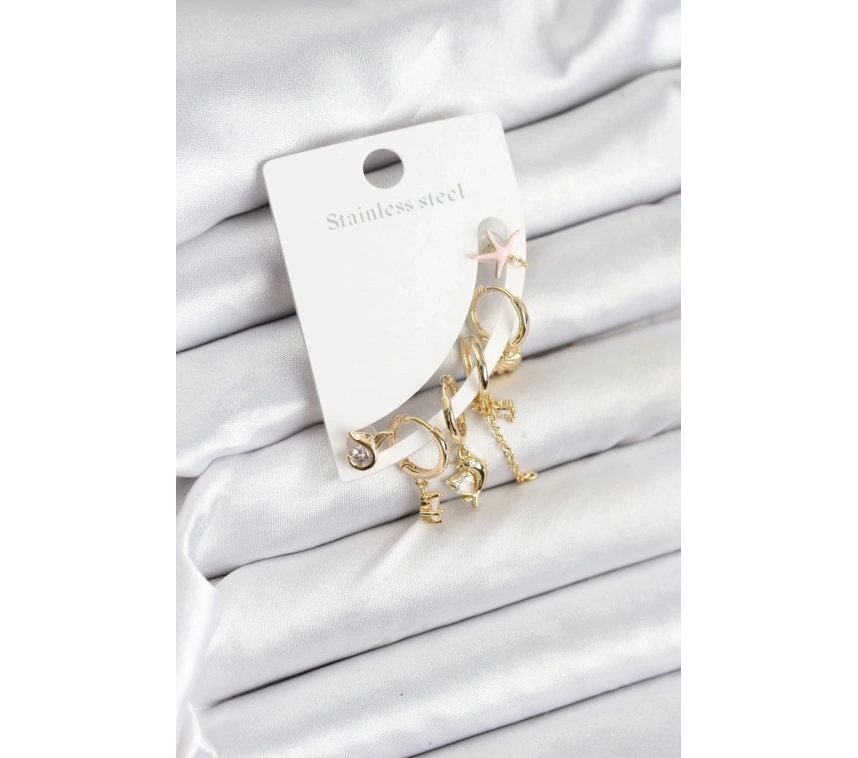 Pirinç Gold Renk Set Küpe