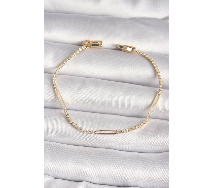 Pirinç Gold Renk Su Yolu Zirkon Taşlı Kadın Bileklik