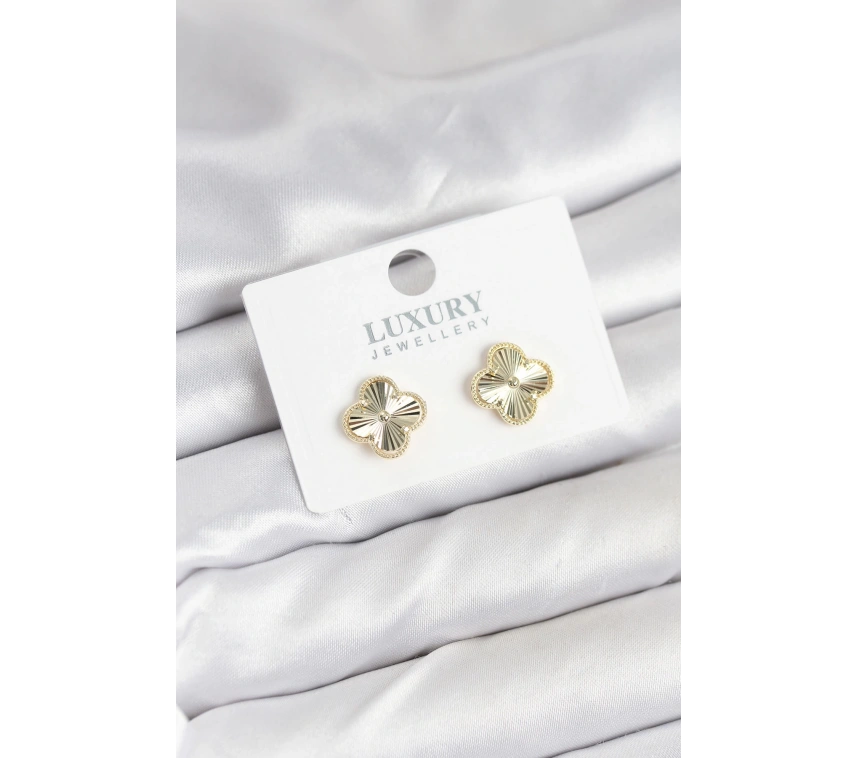 Pirinç Gold Renk Tekli Yonca Kadın Küpe