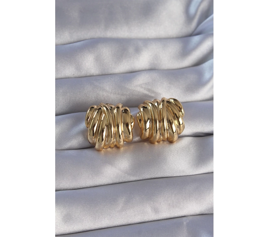 Pirinç Gold Renk Tırtıklı Bombe Model Küpe