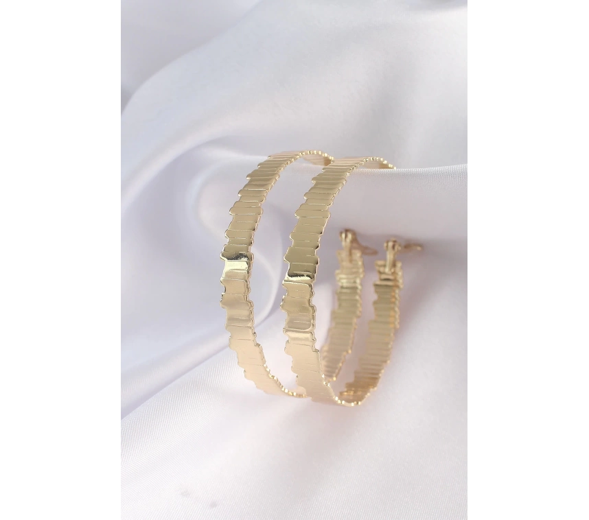 Pirinç Gold Renk Tırtıklı Halka Küpe