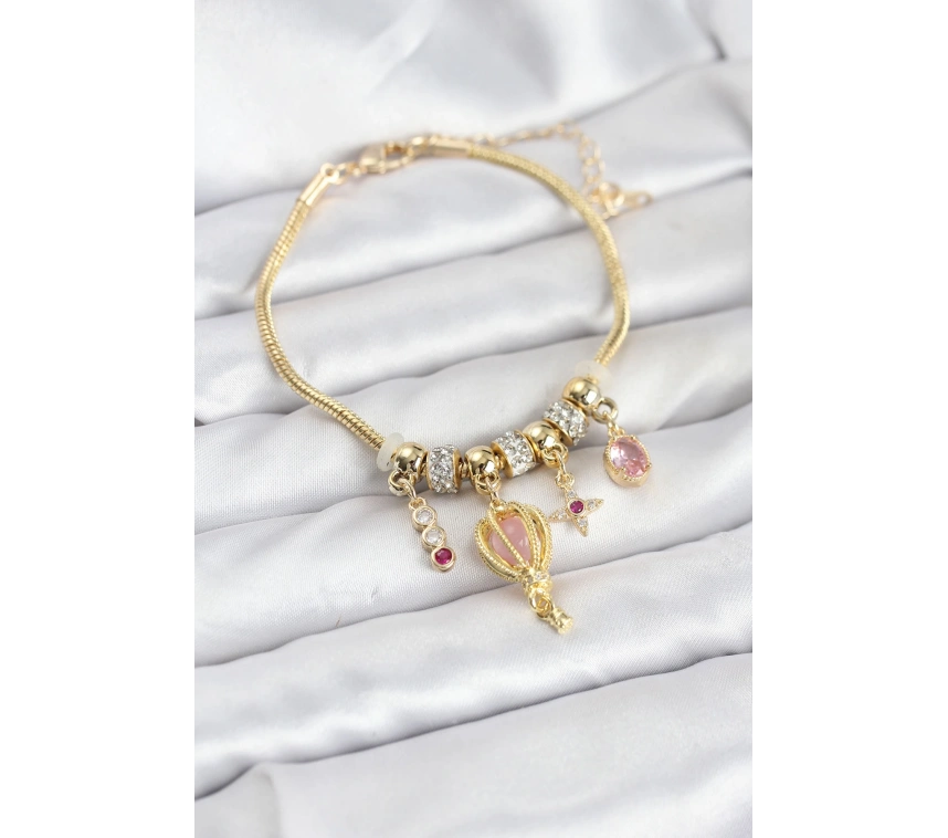 Pirinç Gold Renk Uçan Balon Charmlı Kadın Bileklik