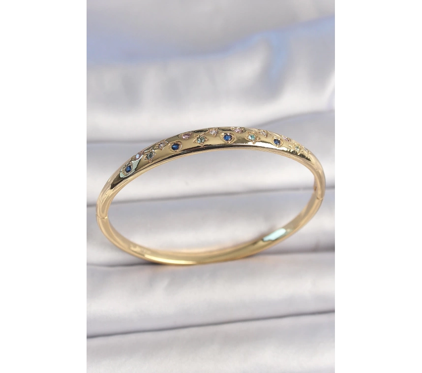 Pirinç Gold Renk Yıldız İşlemeli Zirkon Taşlı Kadın Kelepçe