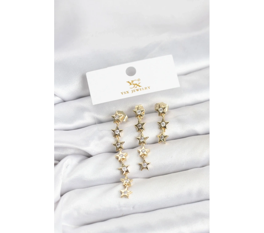 Pirinç Gold Renk Yıldız Model YSX Trio Küpe Seti