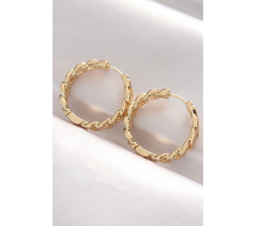 Pirinç Gold Renk Zincir Model Halka Küpe