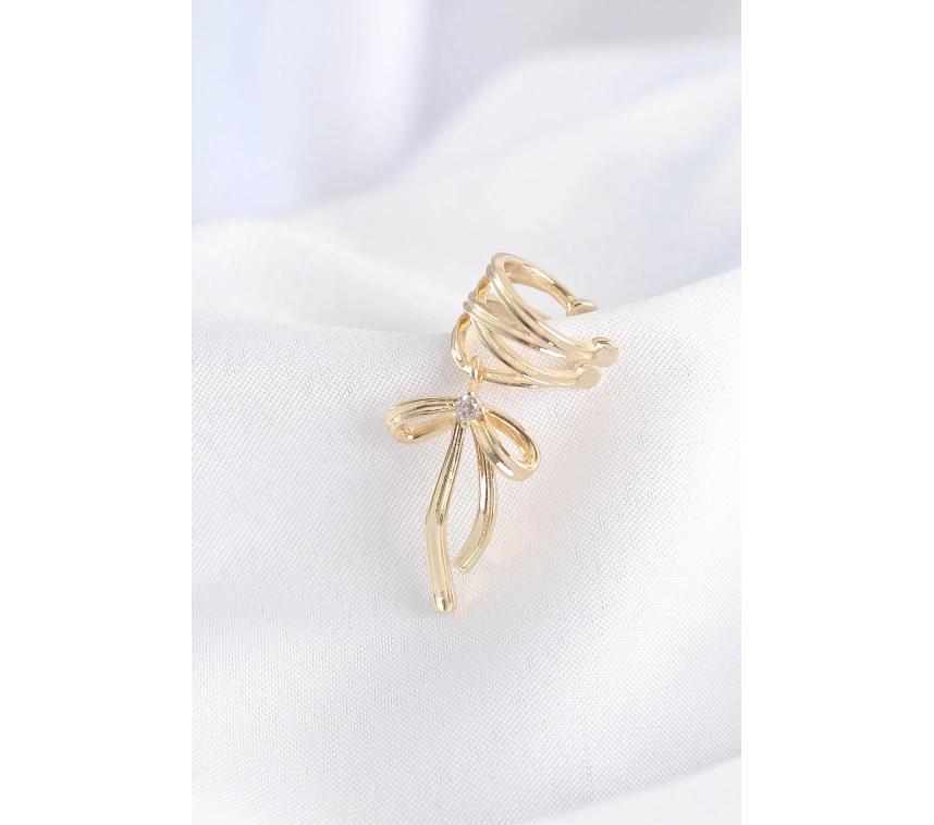 Pirinç Gold Renk Zirkon Taş Detay Fiyonk Model Earcuf Küpe