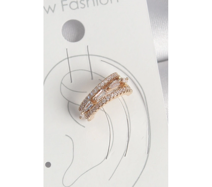 Pirinç Gold Renk Zirkon Taşlı 3Lü Sıralı Model Kadın Kıkırdak Küpe