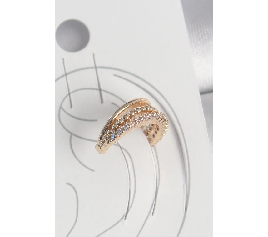 Pirinç Gold Renk Zirkon Taşlı 3Lü Sıralı Model Kadın Kıkırdak Küpe