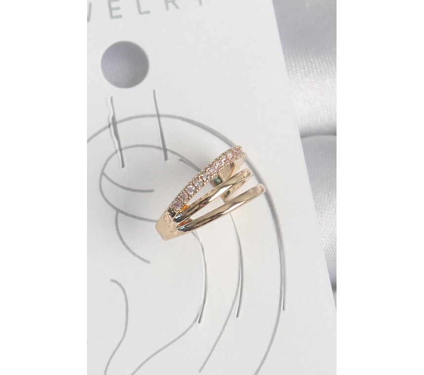 Pirinç Gold Renk Zirkon Taşlı 3Lü Sıralı Model Kadın Kıkırdak Küpe