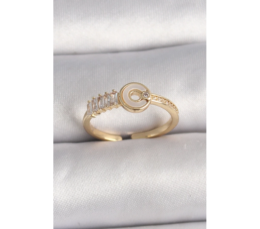 Pirinç Gold Renk Zirkon Taşlı Ayarlanabilir Kadın Yüzük