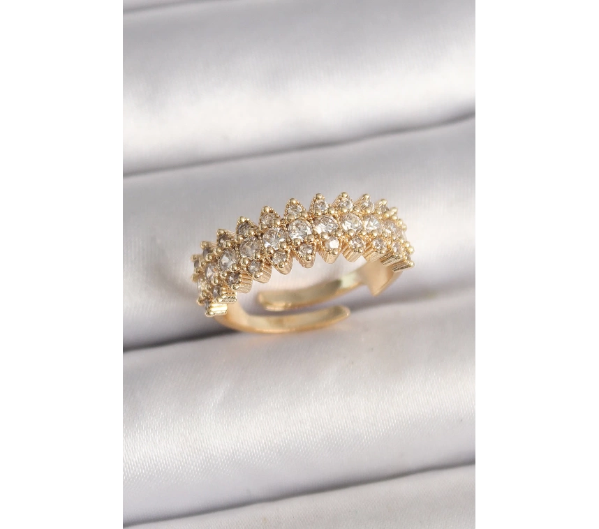 Pirinç Gold Renk Zirkon Taşlı Ayarlanabilir Model Kadın Yüzük